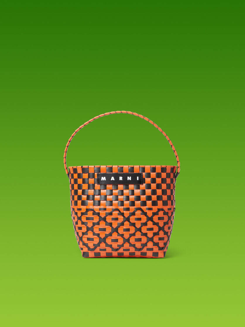 MARNI MARKET OVAL BASKET bag in orange and black woven material - Shopping Bags - Image 1