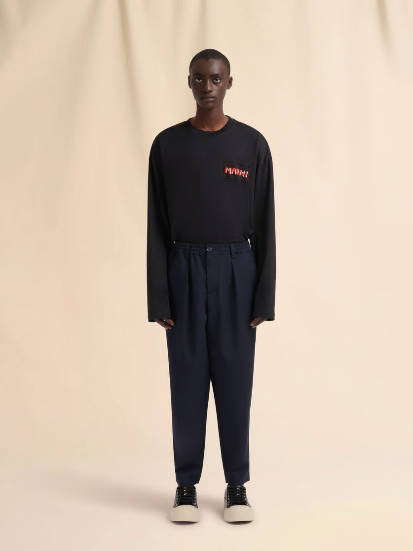 Cropped trousers in cool wool with drawstring at the waist - Pants - Image 2