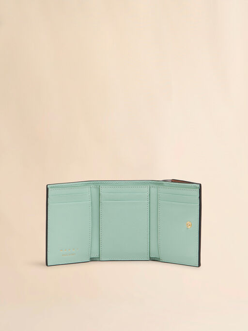 ライトピンク グリーン and ブラウン サフィアーノレザー製三つ折りウォレット - 財布
