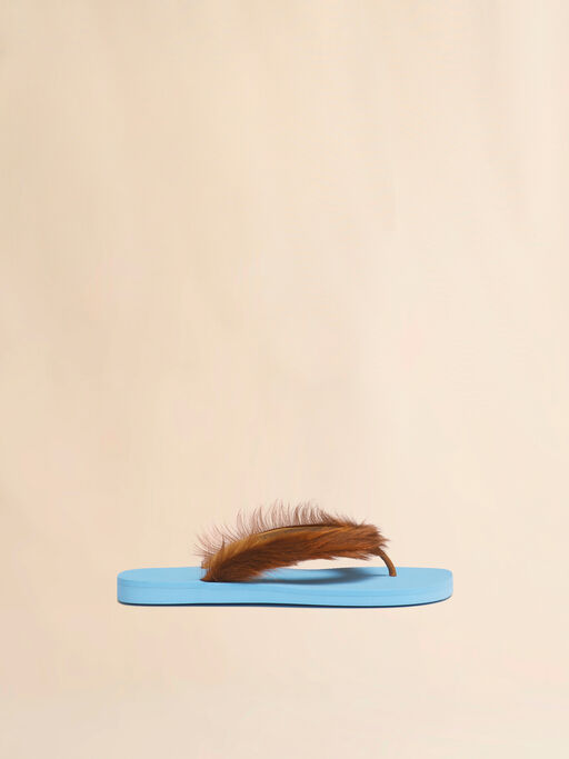 Blue and brown ponyhair flip-flop - Sandals