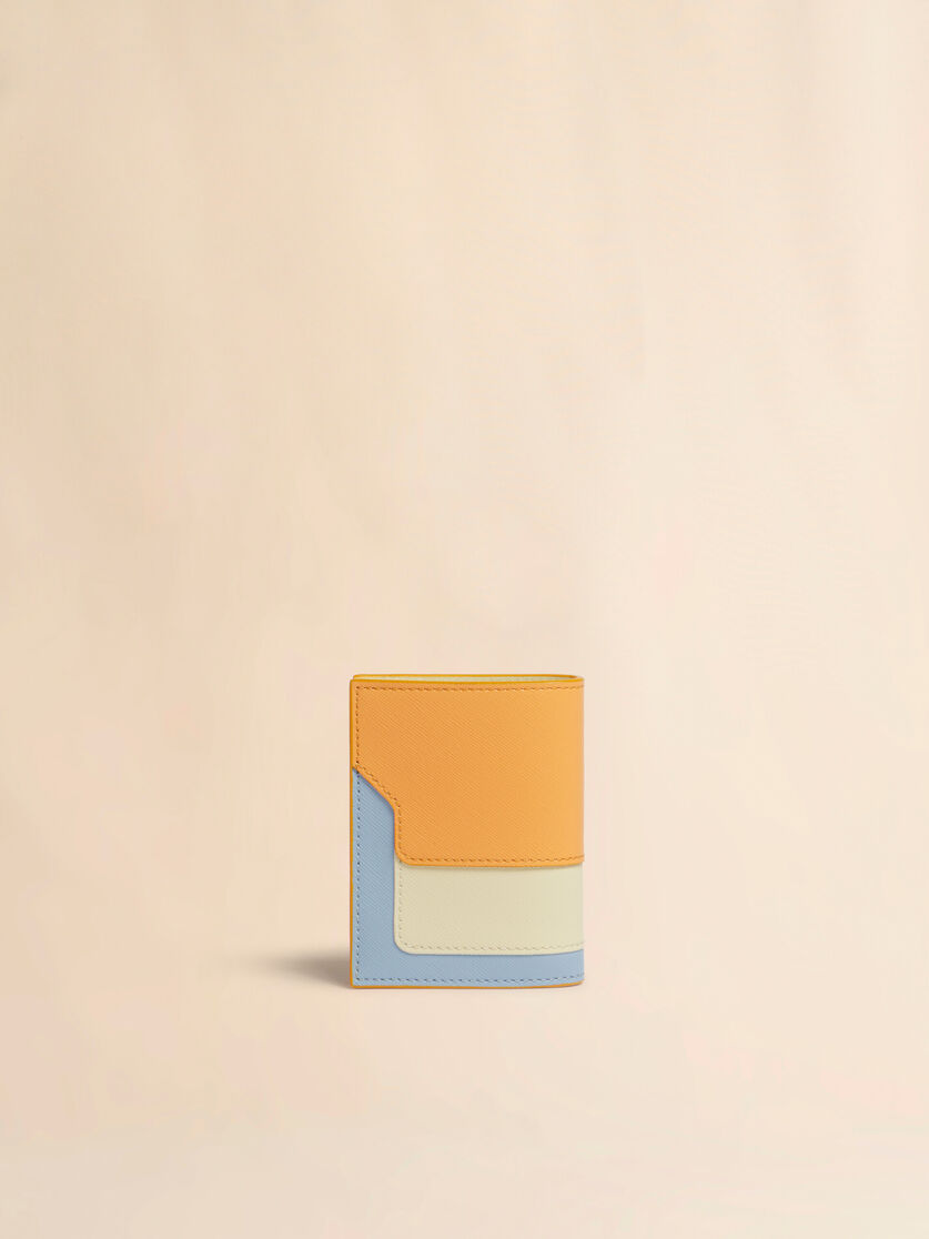 オレンジ、クリーム＆ブルー サフィアーノレザー製二つ折りウォレット, Image 3