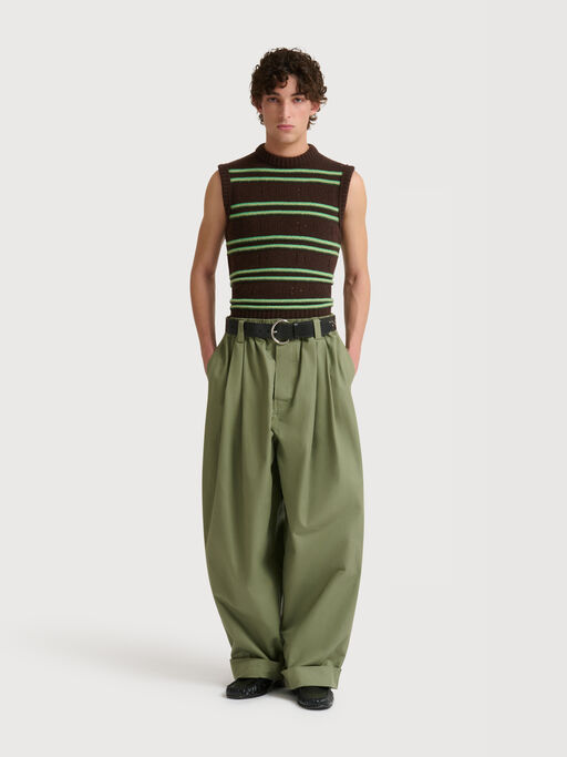 Green canvas trousers with pleats - Pants