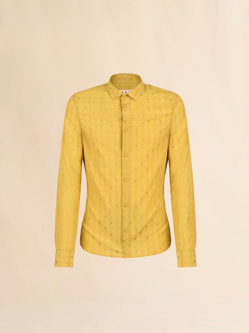 Camicia slim in viscosa gialla con motivo jacquard geometrico - Camicie