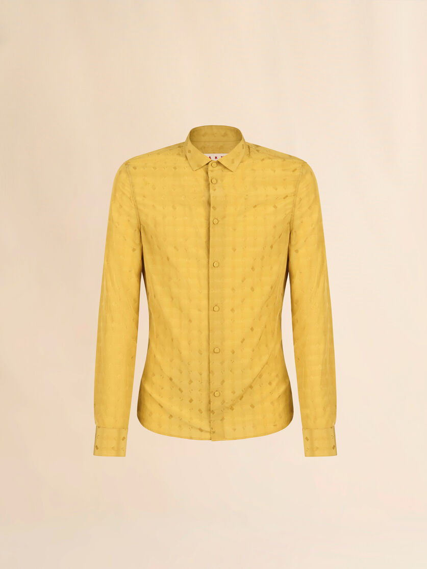 Yellow viscose slim shirt with geometric jacquard motif - Shirts - Image 1