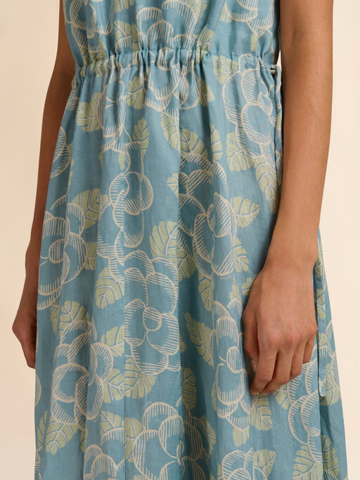 Blue ramie maxi dress with Banjo print - Dresses