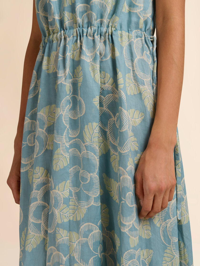 Maxikleid aus blauem Ramie mit Banjo-Print, Image 5