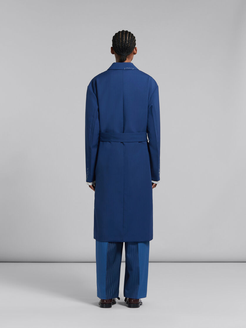 Blue tropical wool trench coat - Coat - Image 3