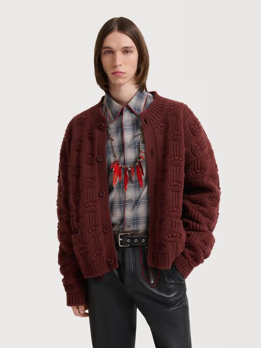 Brown fisherman wool-cashmere cardigan - Pullovers