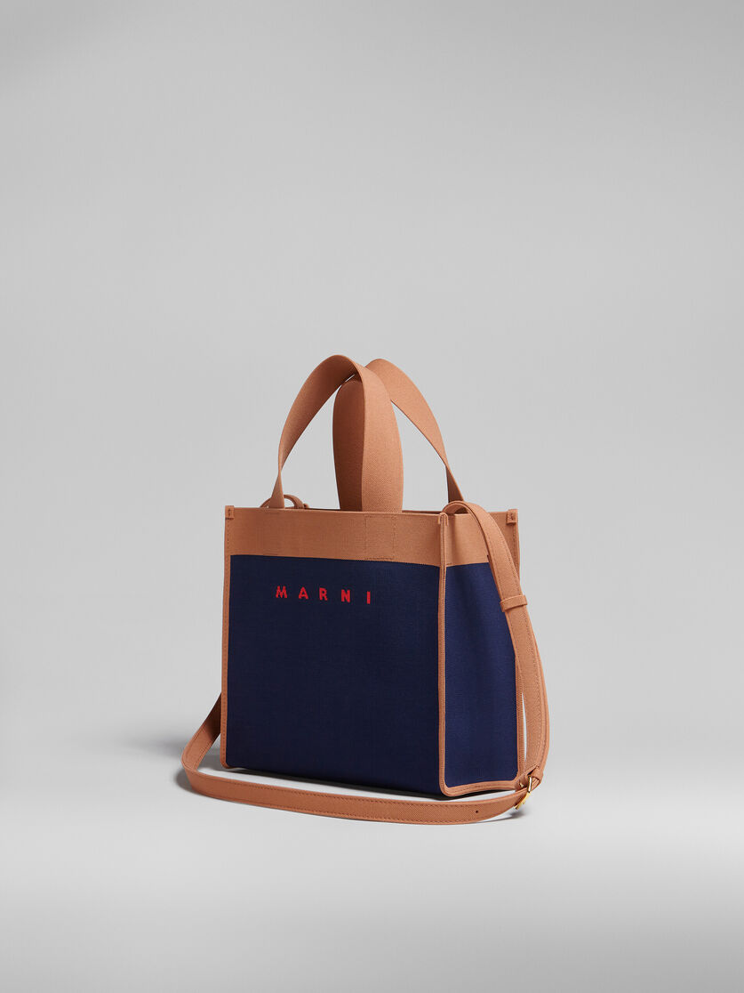 Petit sac cabas en jacquard bleu et marron - Sacs cabas - Image 3