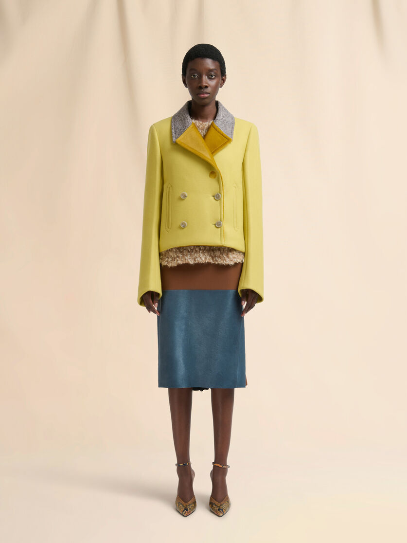 Yellow wool felt jacket with leather details - Jackets - Image 2