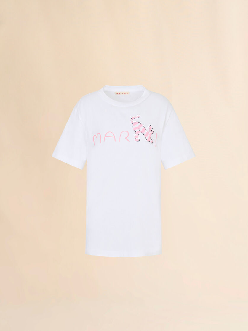 Animal Alphabetロゴ ホワイト コットンTシャツ, Image 1