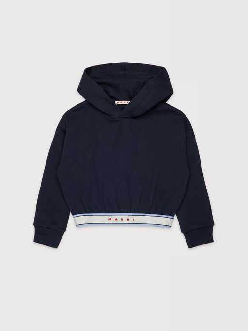 Dark blue cotton hoodie with elasticated logo band - Sweaters