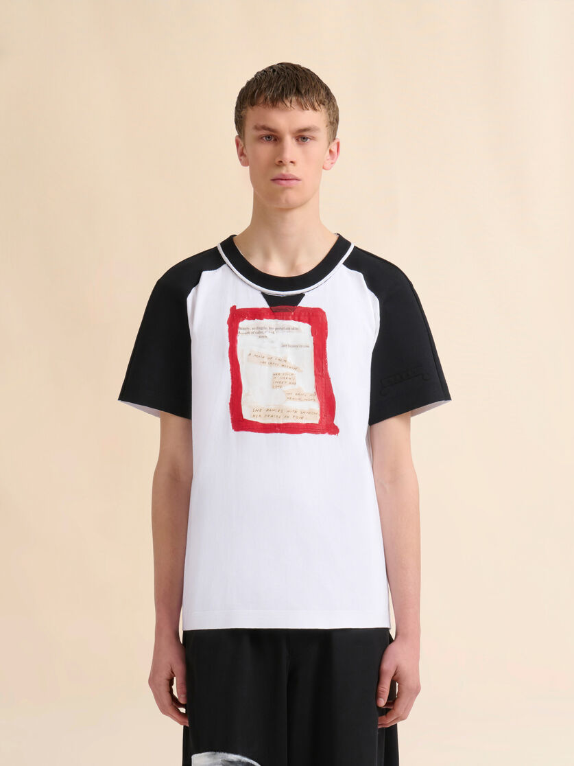 White cotton open-back T-shirt with printed quotes - Shirts - Image 2