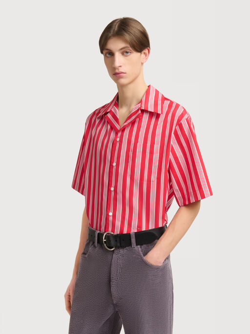 Red striped poplin shirt - Shirts