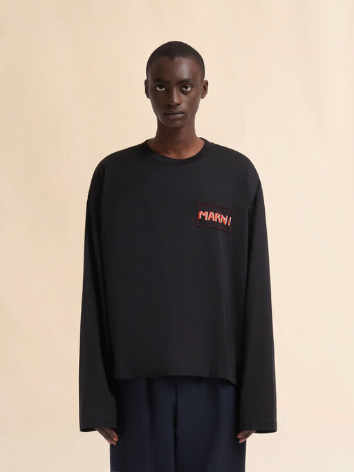 Schwarzes Oversize-T-Shirt aus Jersey mit Marni-Etikett - Hemden