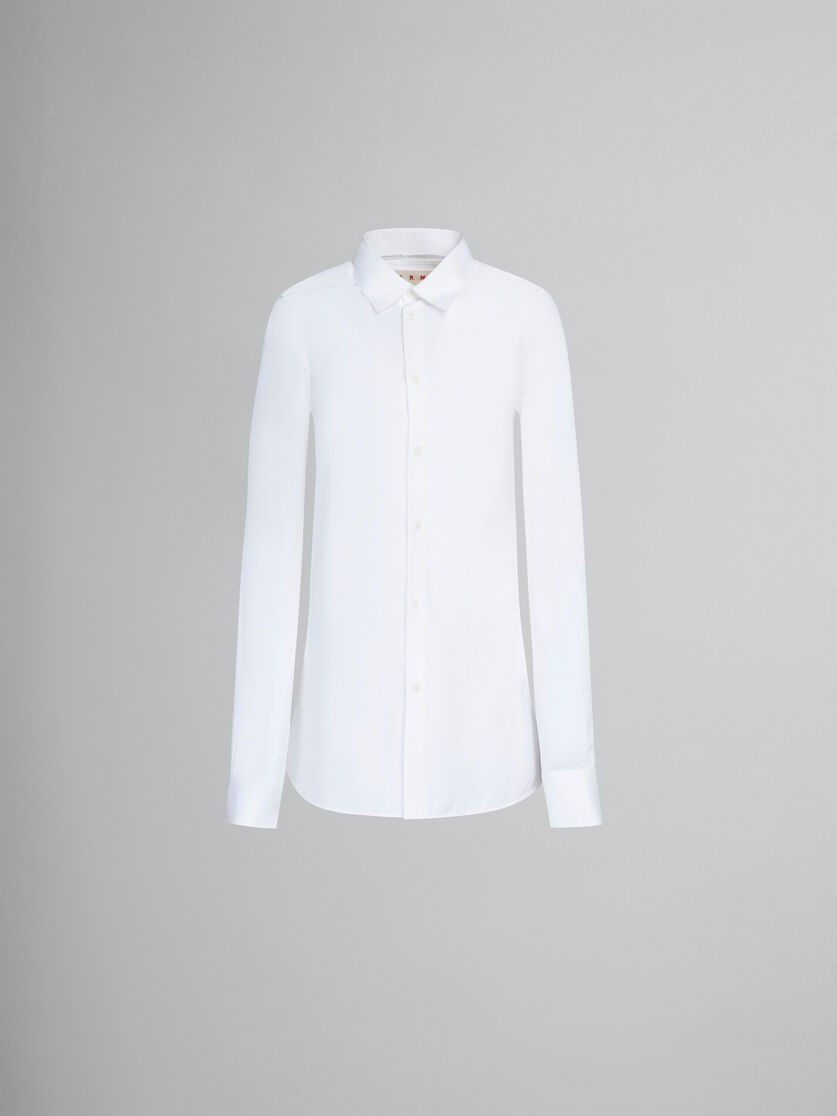 White fitted poplin shirt with balloon sleeves - Shirts - Image 1