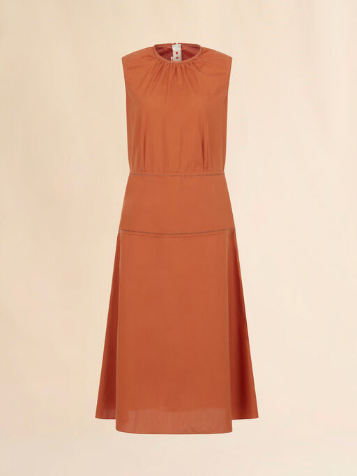 オレンジ ティアードスカート付きポプリンドレス - ドレス