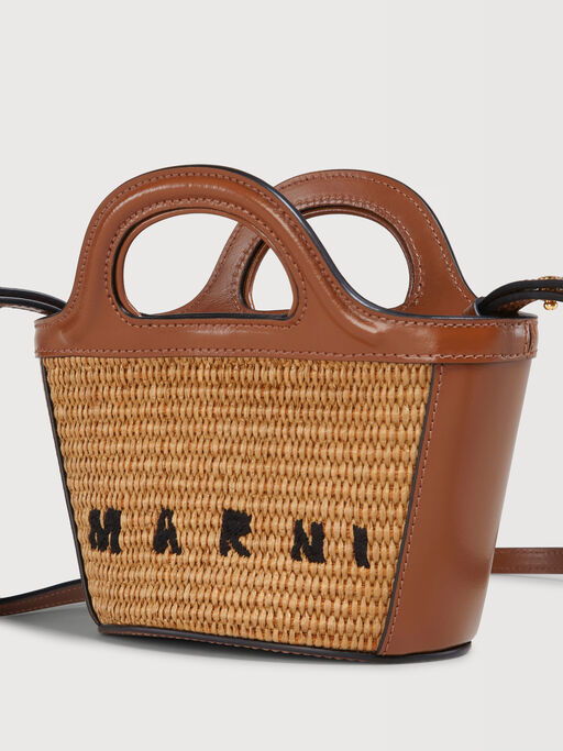 Mini-Tasche Tropicalia aus braunem Leder und Material in Bast-Optik - Handtaschen