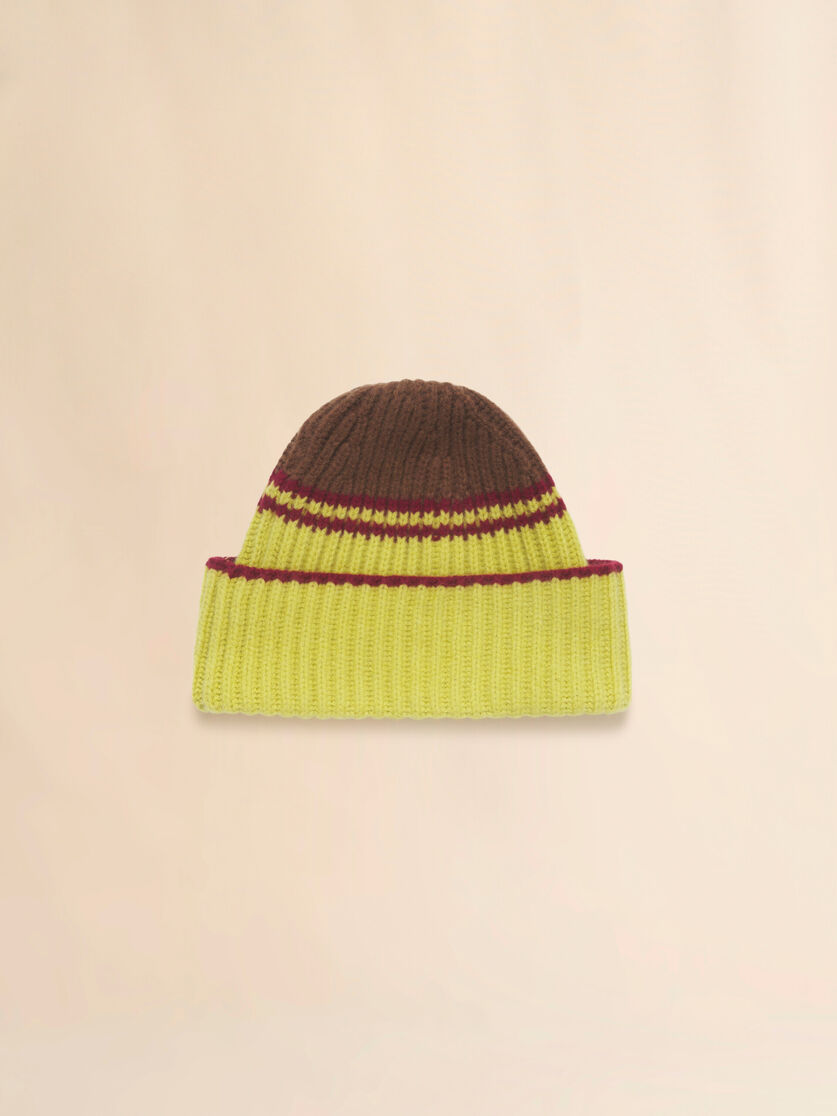 Brown wool-cashmere fisherman's rib beanie, Image 3