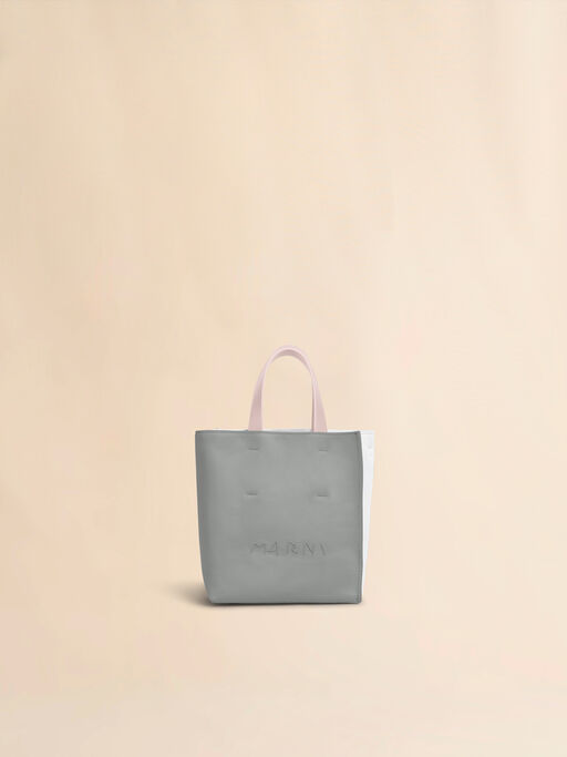 Museo Soft Bag in pelle grigia e bianca con ricamo Marni Symbol - Borse shopping