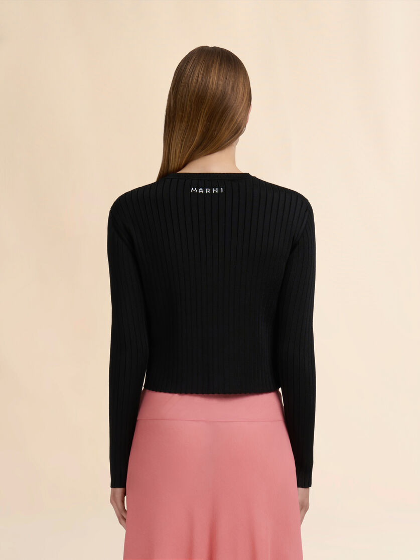 Black viscose half-and-half cardigan - Pullovers - Image 3