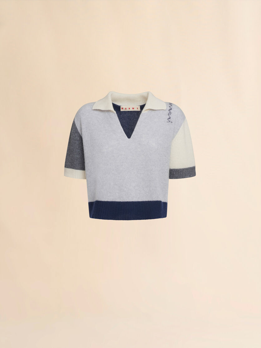 Grey cashmere colour block polo shirt with Marni Symbol - Pullovers - Image 1