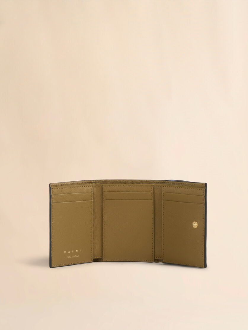 Trifold wallet in blue, cream and brown saffiano leather - Wallets - Image 2
