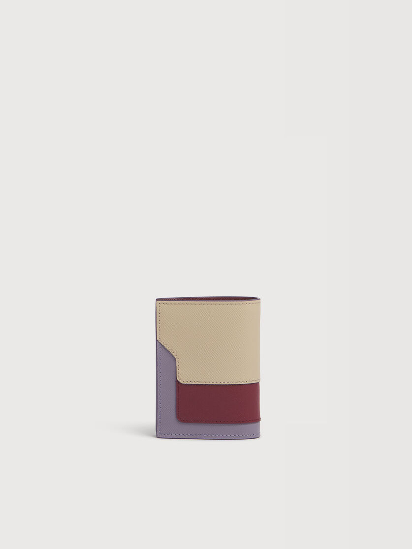 Taupe, ruby and purple saffiano leather bifold wallet, Image 3