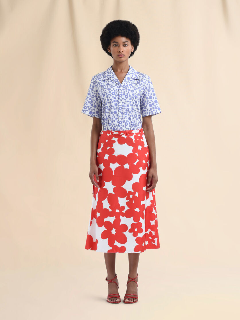 Red and white Dillies Print silk skirt - Skirts - Image 2