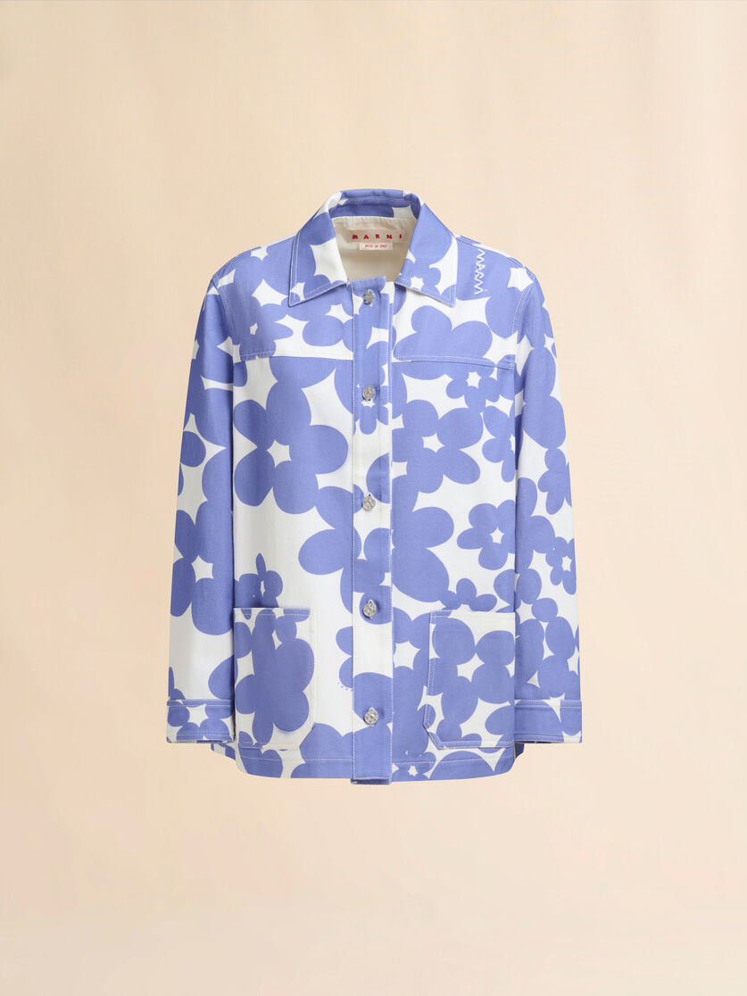 Cotton jacket with white and light blue Dillies print - Jackets - Image 1
