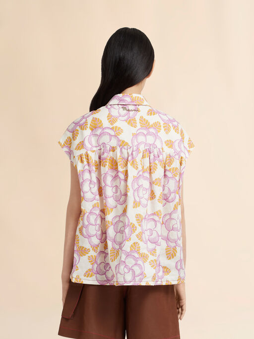 Banjoプリント クリームラミー ギャザーシャツ - シャツ