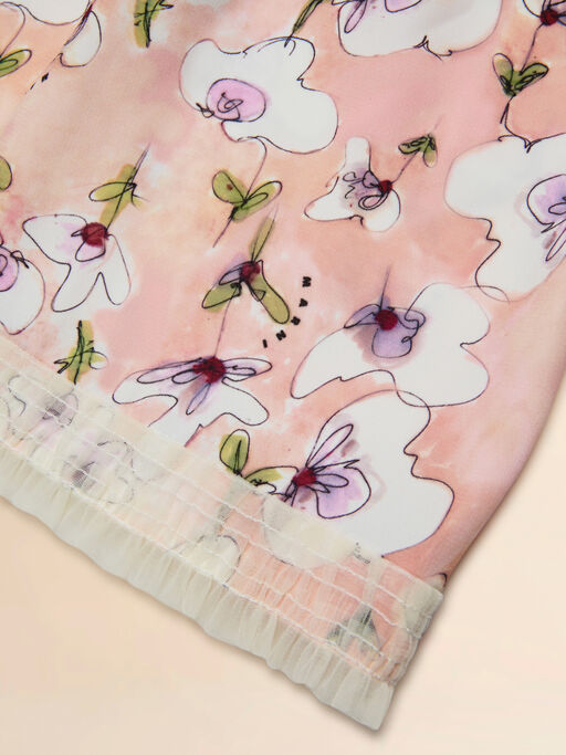 Pink viscose skirt with Ninfee print - Skirts