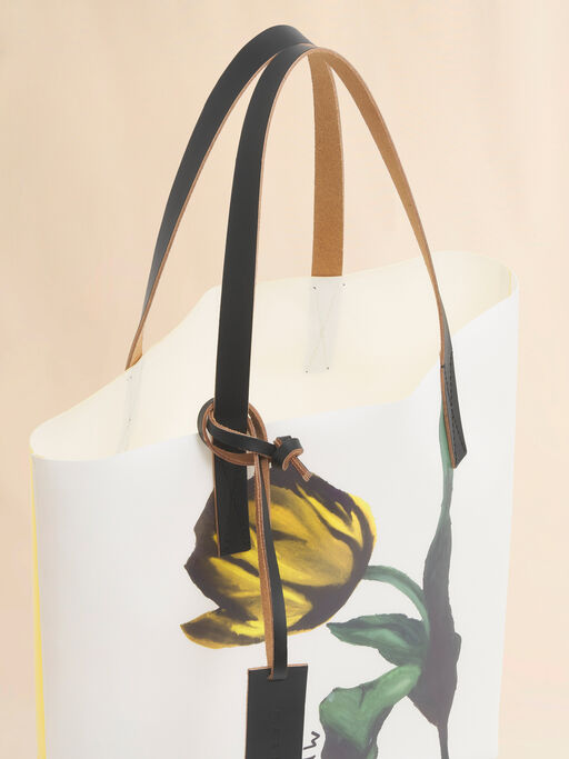 White and yellow fabric Tribeca tote with tulip print - Shopping Bags