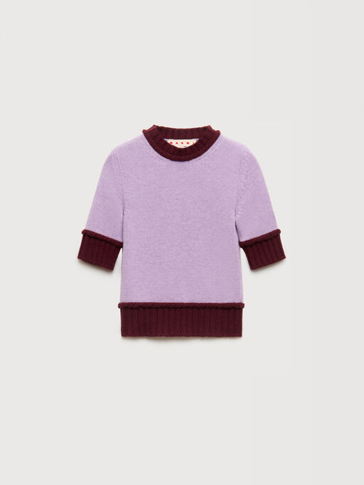 Purple wool blend jumper with contrast trims - Pullovers