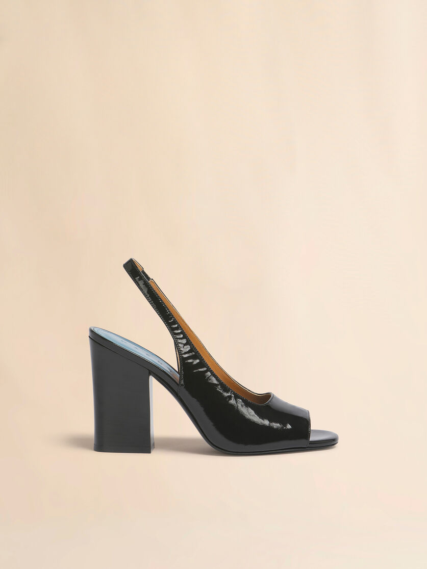 Black leather heeled slingback, Image 1