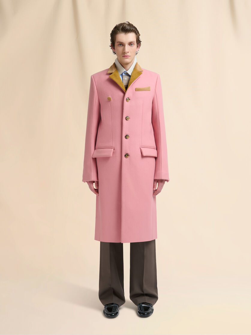 Pink wool felt coat with suede details - Coats - Image 2