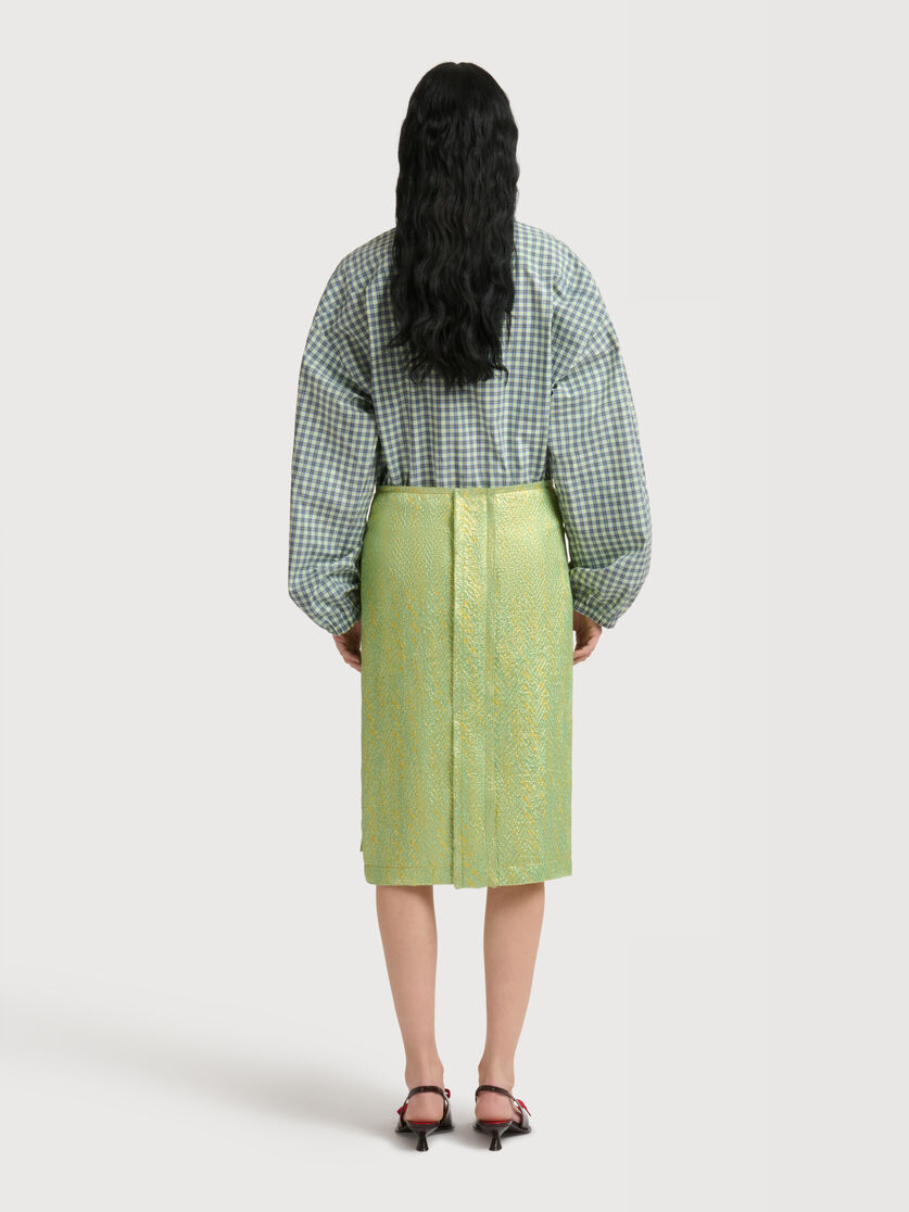 Green silk cloqu&eacute; midi skirt with panel detail, Image 4