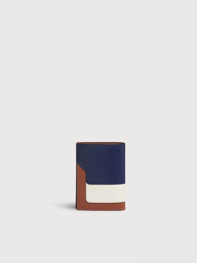 Blue white and brown saffiano leather bi-fold wallet, Image 3