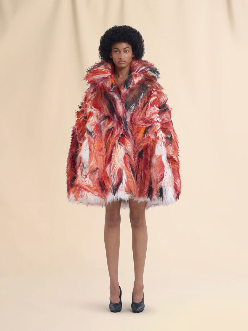 Red long hair flared coat - Coats - Image 2