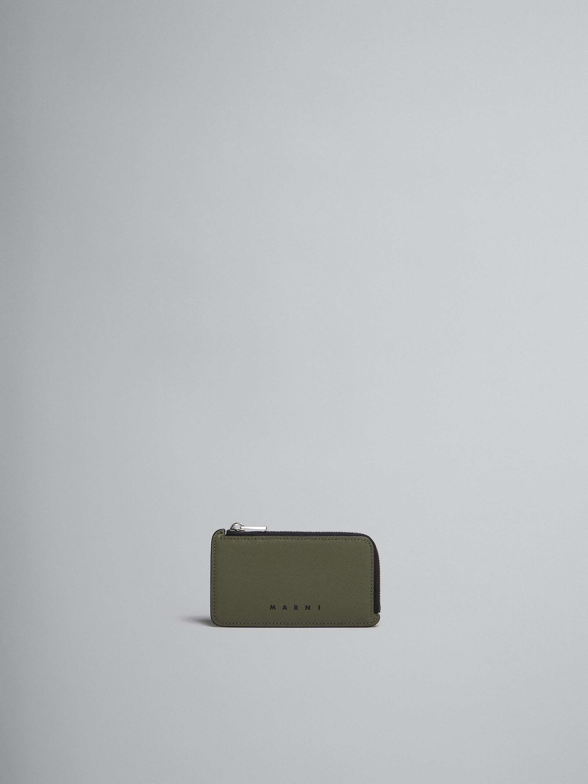 Green and black saffiano leather zip-around card case | Marni