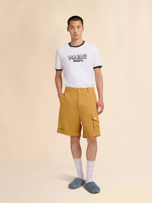 Yellow ramie cargo shorts with Marni Wave logo - Pants
