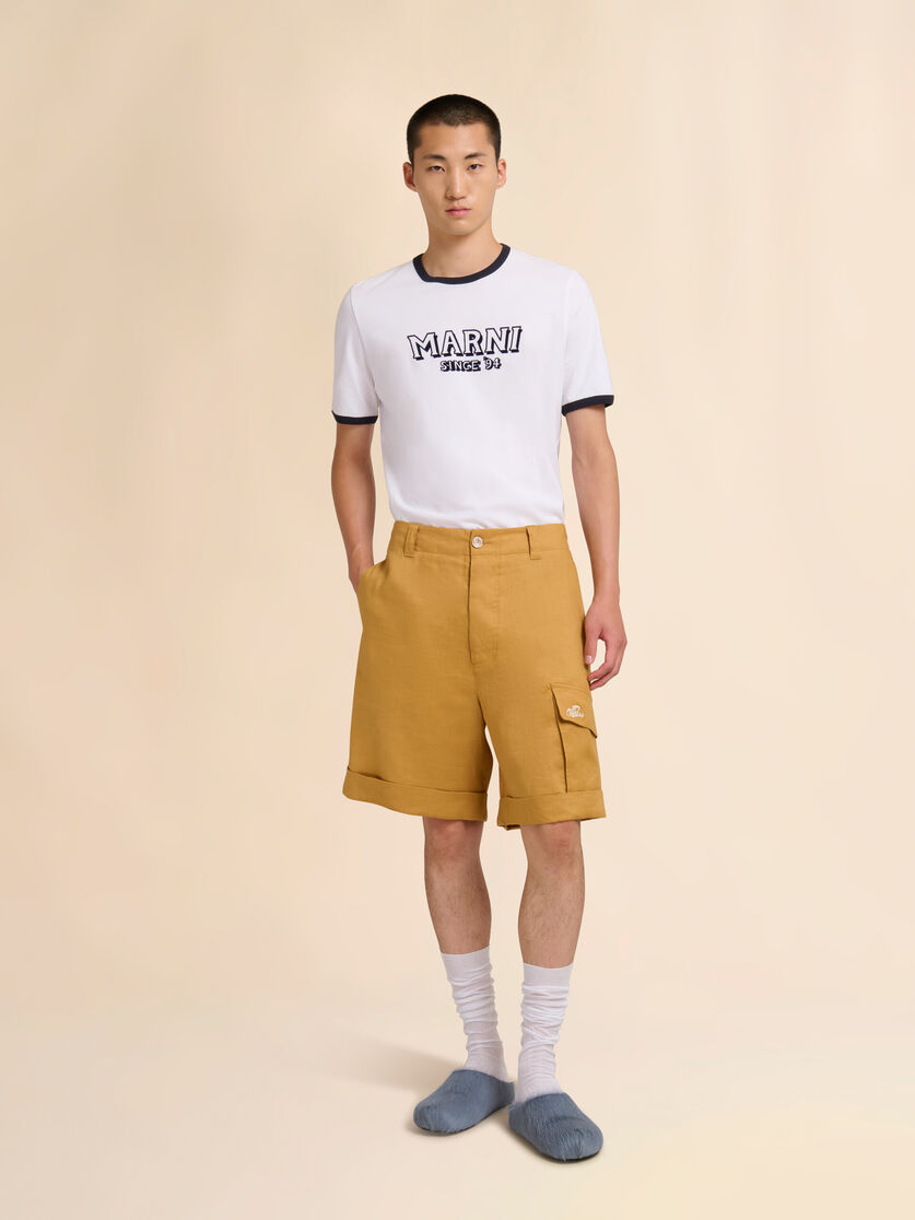 Yellow ramie cargo shorts with Marni Wave logo, Image 2