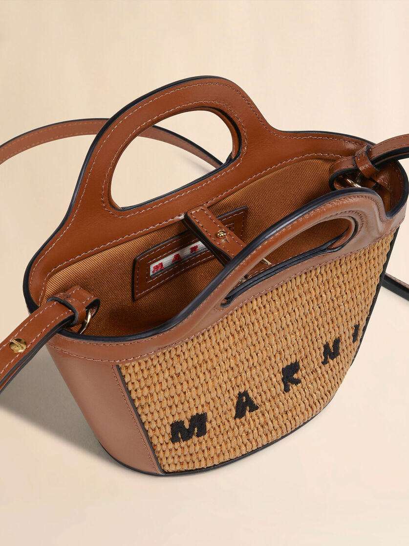 Tropicalia Micro Bag in light blue leather and raffia-effect fabric - Handbags - Image 4