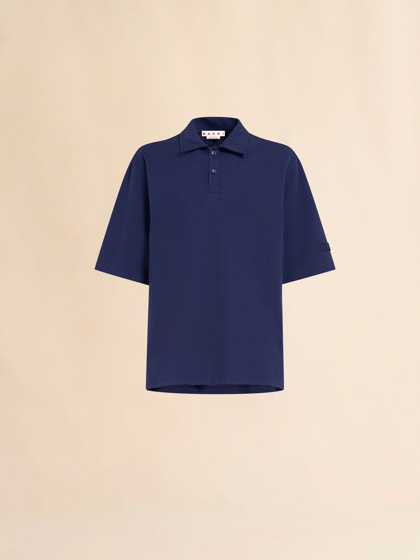 Blue organic cotton oversized polo shirt with Marni patches - Shirts - Image 1