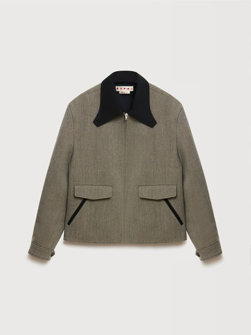 Taupe tweed jacket with sculptural collar - Jackets