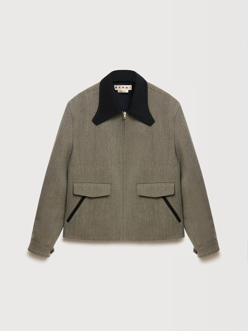 Taupe tweed jacket with sculptural collar, Image 1