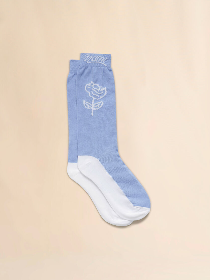Light blue cotton socks with rose detail - Socks - Image 1