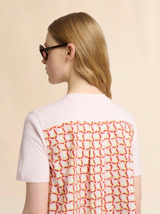 ピンク バックはポプリンのコットンTシャツ - Tシャツ