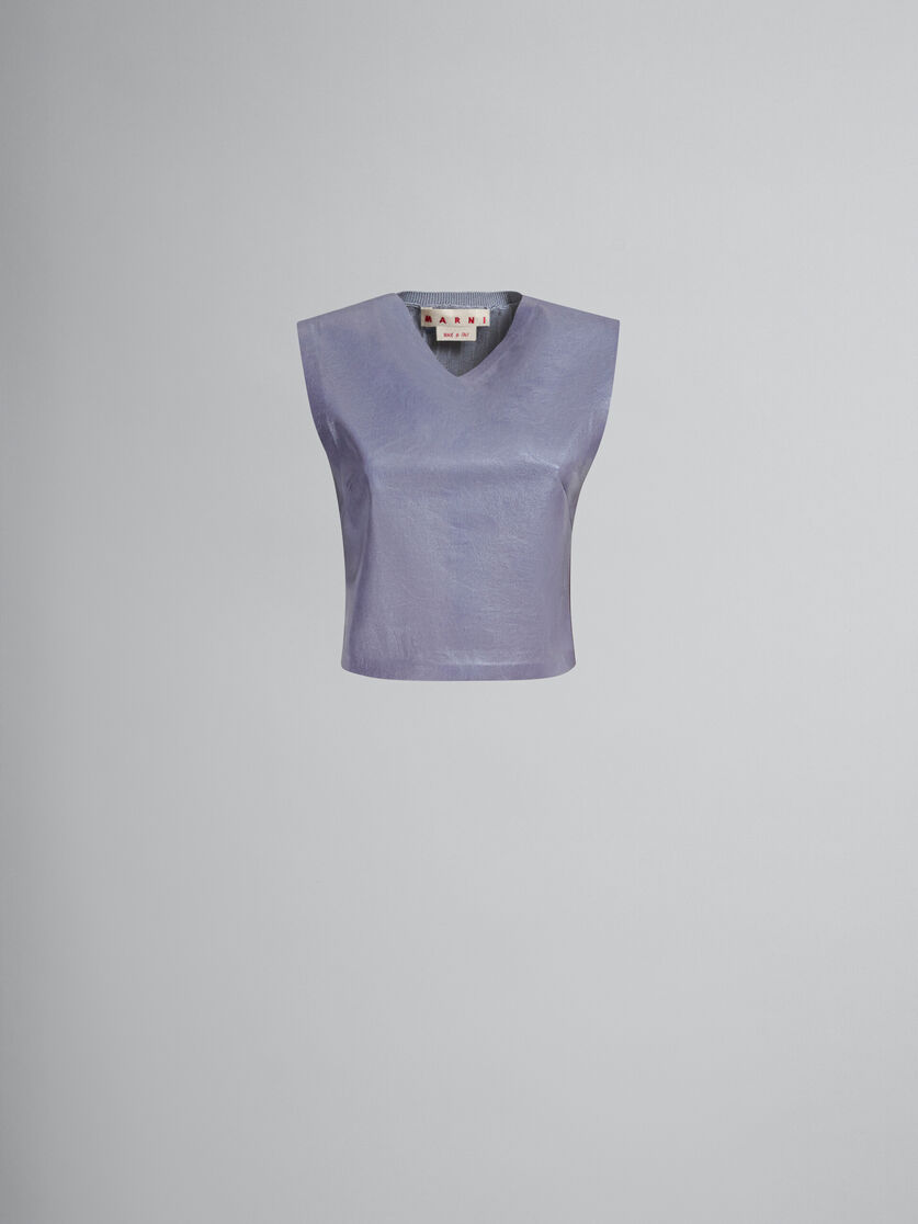 Grey leather top with rib-knit back - Shirts - Image 1