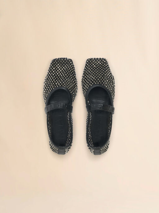 Black mesh Mary Jane ballet flat with crystals - Mocassin